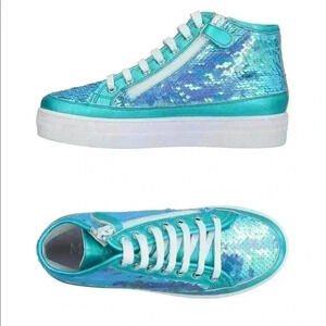 Miss Grant (Italy) Turquoise Sequin Hi-top Sneakers! NIB! 40 9.5